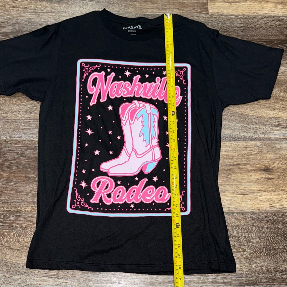 Persaya Nashville Rodeo Black & Pink Short Sleeve Shirt Size Medium 🐴LIKE NEW💕 - Picture 7 of 8